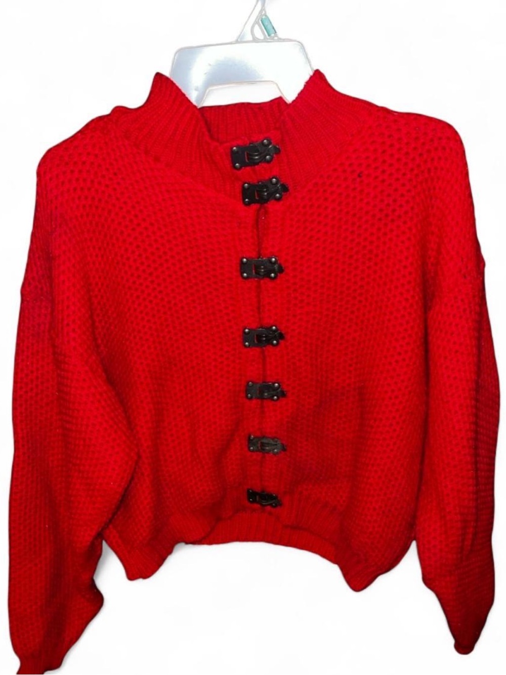 Vintage I.O.U Merry-Go-Round Red Metal Toggle Front Button Frog Sweater size M